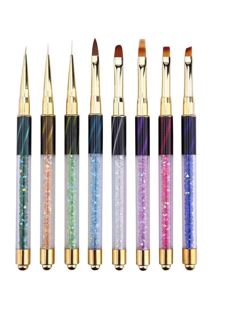 Nail Art Drawing Pen, Rhinestone Decorated Nail Brush, Line Drawing Nail Pen, Curing Pen for Nails, Professional Nail Design Pen, Gem-tipped Nail Art Pen, Nail Art Decoration Brush, for DIY (8Pcs)