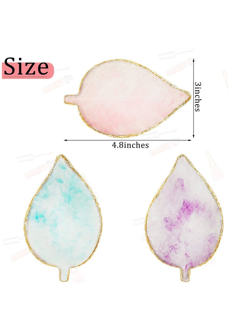 Nail Art Palettes Mixing Palette Polish Color Plate Golden Edge Resin Holder Display Cosmetic Tools (Leaf Shape) 3 Pieces