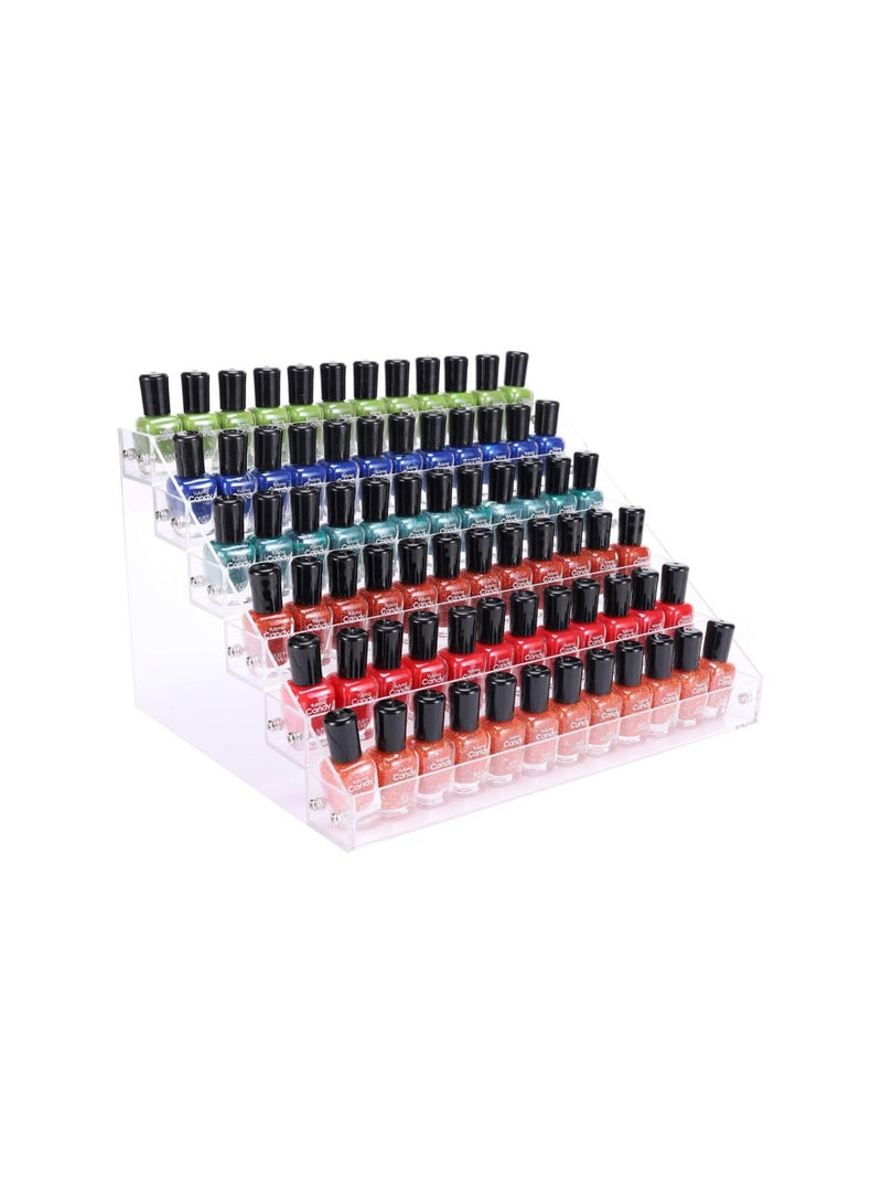 Clear Nail Polish Organizer Holder Rack Shelf 6 Tier Acrylic Tattoo Ink Essential Oil Display Stand Holds Up to 56-96 Bottles