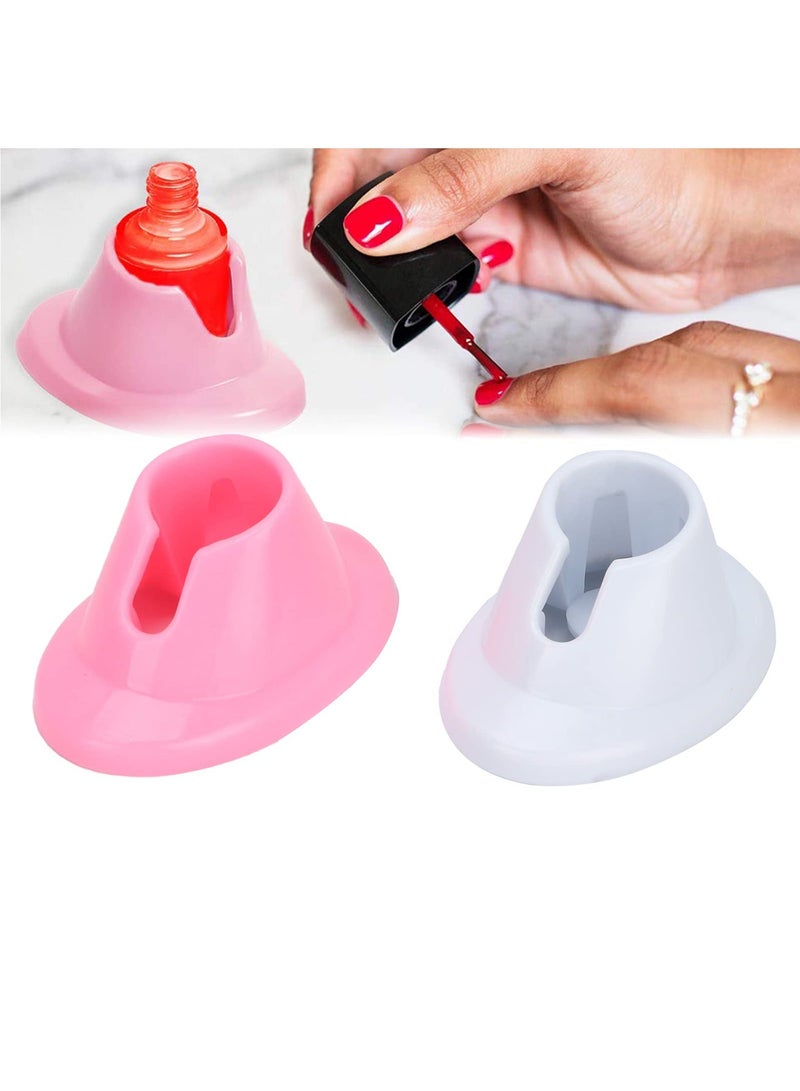SYOSI 6 Pcs Nail Polish Bottle Holder, Soft Rubber Holder Anti‑Spill Stand for Art Salon Organizer Display Pink and White