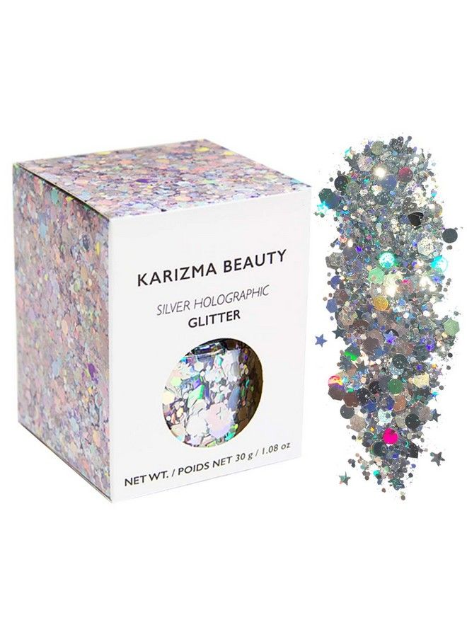 Holographic Silver Body Glitter 30g Chunky Face Glitter Hair Glitter Eye Glitter and Body Glitter for Women Rave Glitter Festival Accessories Cosmetic Glitter Makeup Loose Glitter Set