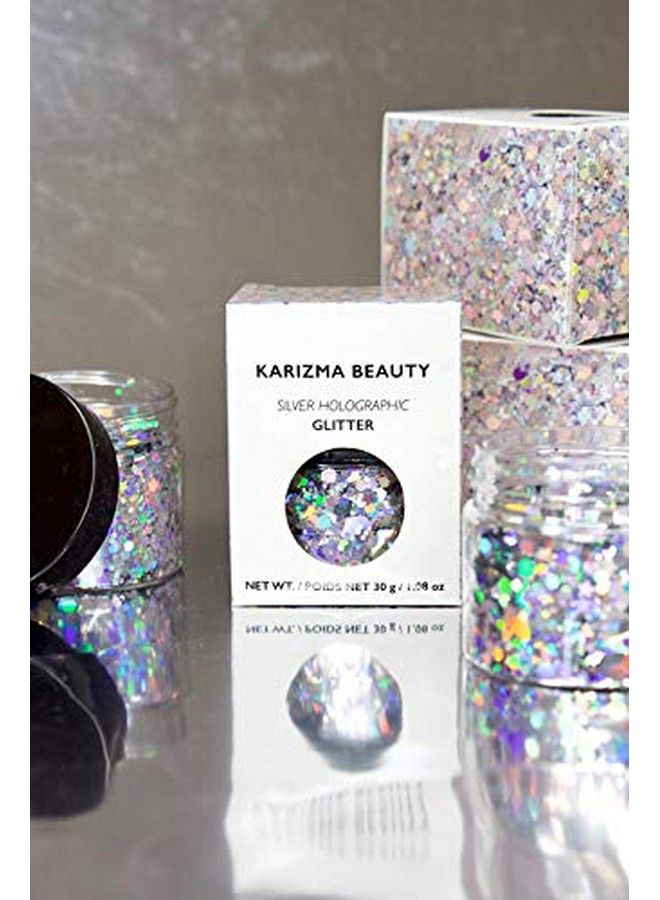 Holographic Silver Body Glitter 30g Chunky Face Glitter Hair Glitter Eye Glitter and Body Glitter for Women Rave Glitter Festival Accessories Cosmetic Glitter Makeup Loose Glitter Set