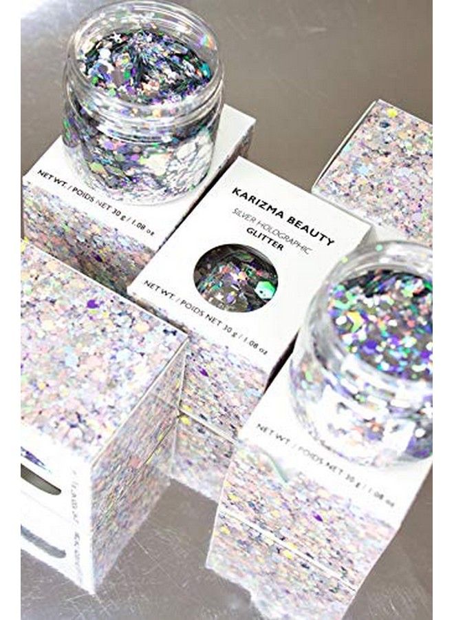 Holographic Silver Body Glitter 30g Chunky Face Glitter Hair Glitter Eye Glitter and Body Glitter for Women Rave Glitter Festival Accessories Cosmetic Glitter Makeup Loose Glitter Set