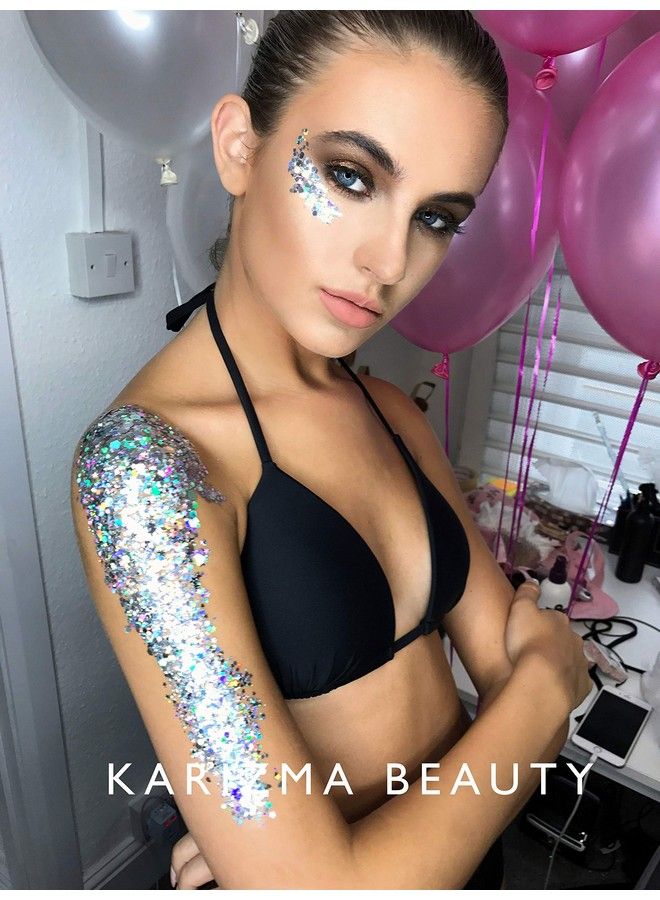 Holographic Silver Body Glitter 30g Chunky Face Glitter Hair Glitter Eye Glitter and Body Glitter for Women Rave Glitter Festival Accessories Cosmetic Glitter Makeup Loose Glitter Set