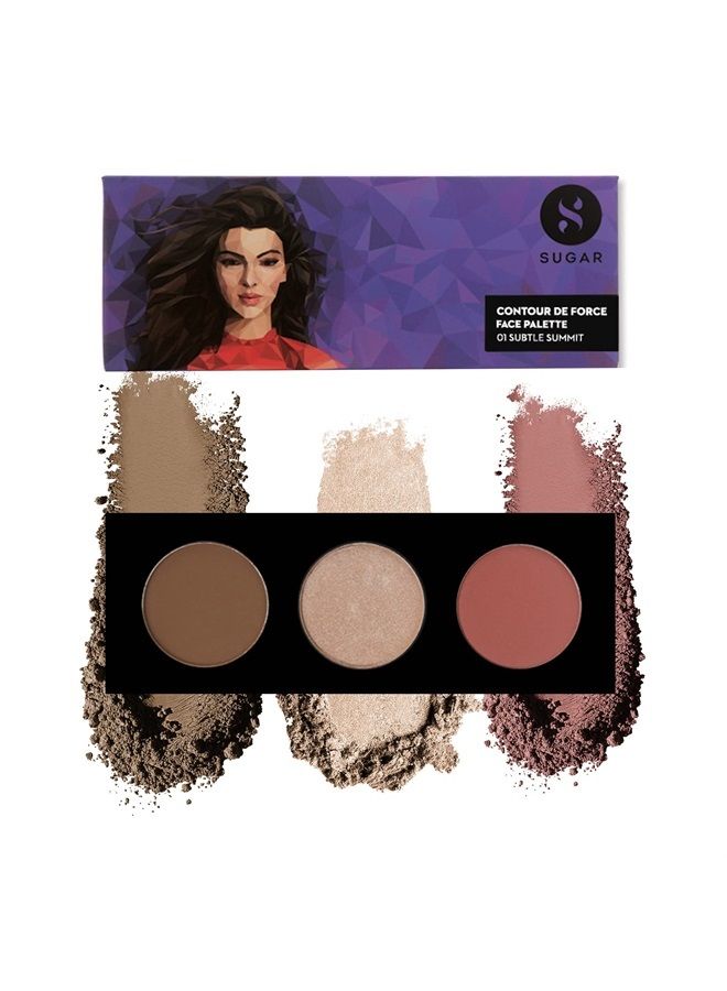 Sugar Cosmetics Contour De Force Face Palette01 Subtle SummitLonglasting formula, Lightweight Blush, Highlighter and Bronzer, Paraben free.