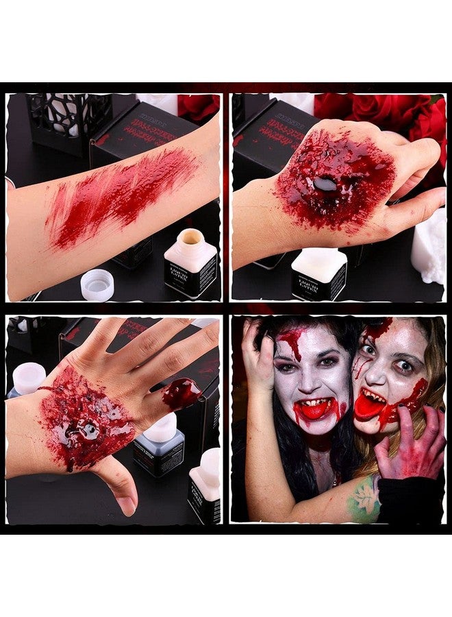 Halloween Liquid Latex Special Effects Sfx Makeup Kit Scar Wax + 2 Btl Liquid Latex + 2 Btl Fake Blood + Spatula Tool + 2Pcs Stipple Sponge + 4Pcs Makeup Sponges + Cotton Swabs