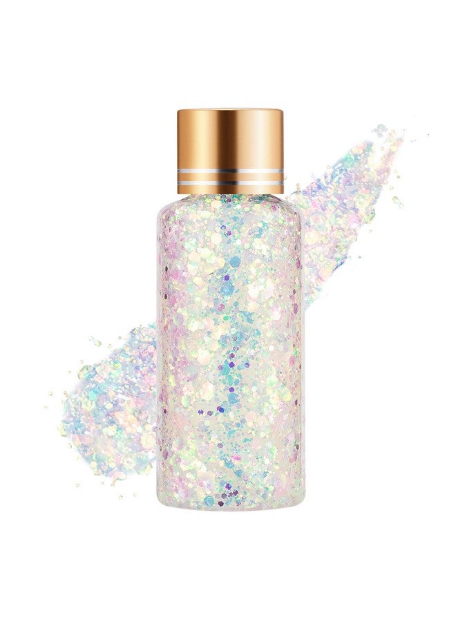 Holographic Body Glitter Gel For Face Body Nail Super Long Lasting Waterproof Quick Dry Liquid Chunky Glitter Eyeshadow For Rave Festival Party Makeup Accessories 1Oz (Mermaid White)