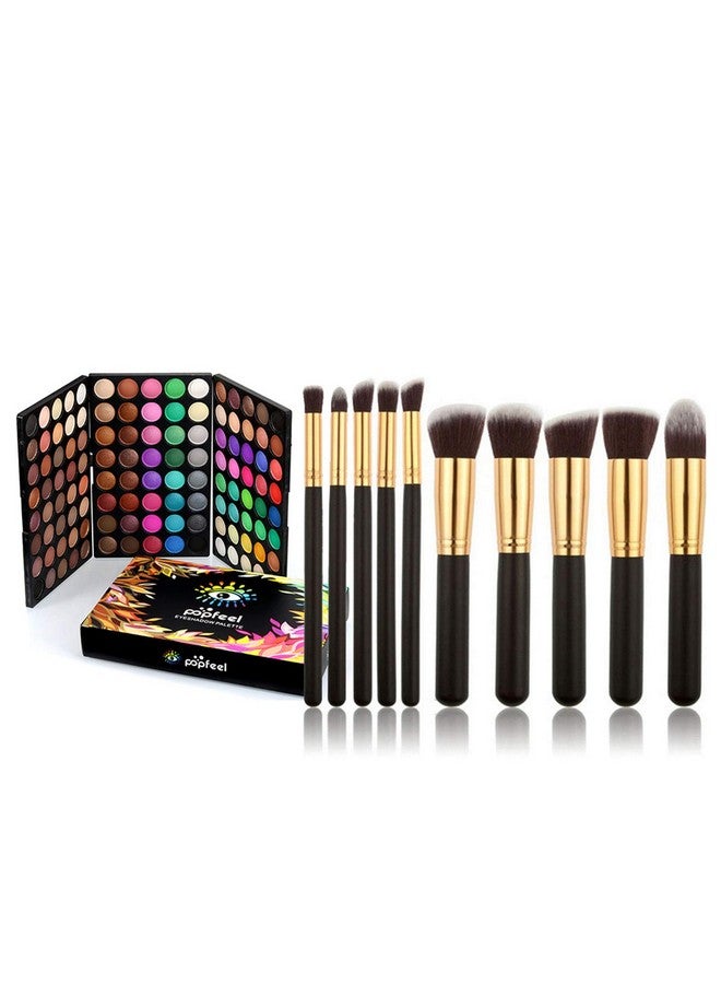 120 Color Eyeshadow Palette Kit With 10 Pcs Foundation Makeup Brush Professional Daily Use Colorful With Velvety Texture Eyeshadow Palette Highly Pigmented Waterproof Long Lasting Makeup