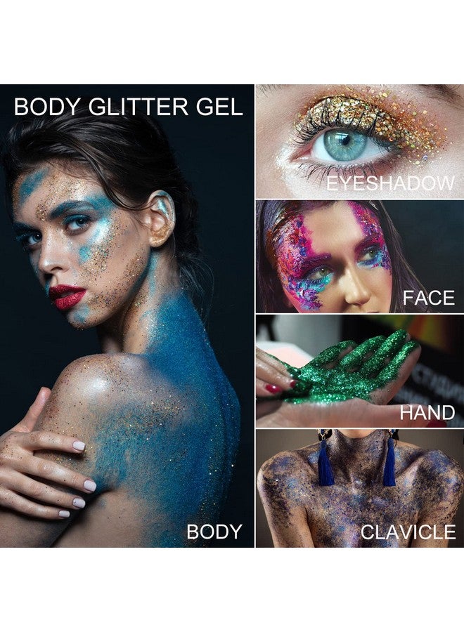 Holographic Body Glitter Gel For Face, Body, Nail, Super Long Lasting Waterproof Quick Dry Liquid Chunky Glitter Eyeshadow For Rave Festival Party Makeup Accessories, 1Oz (Brass Green)