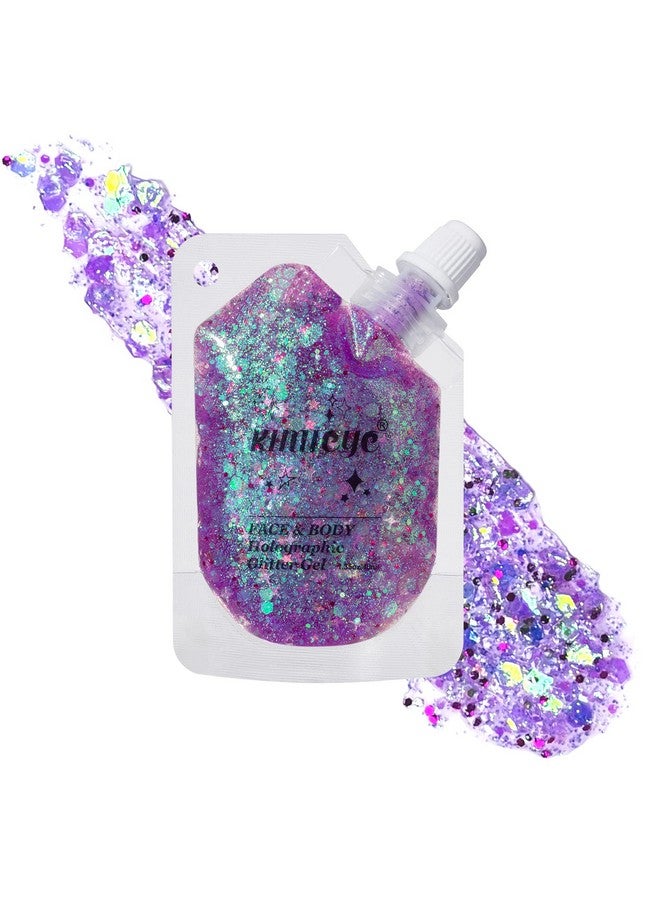 Holographic Face Glitter Gel Body Shimmer Makeup For For Hair Face Clavicle Arm Nail Eyeshadow Long Lasting Waterproof Mermaid Sequins Party Glitter For Rave Festival 1.35Oz (Illusion Purple 3)