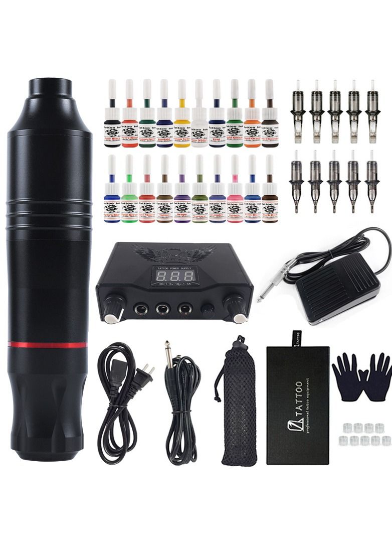 Tattoo Pen Kit Rotary Tattoo Machine Kit with Power Supply and Tattoo Cartridge Needles Complete Tattoo Kit for Beginners
