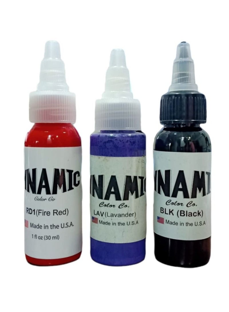 Tattoo Ink Set 3 Fire Red Lavander And Black