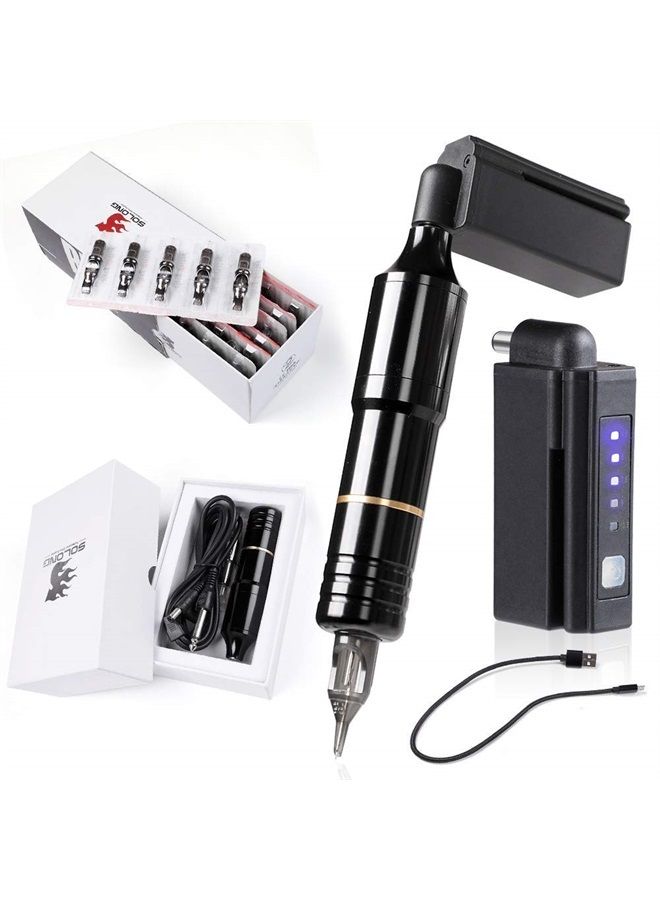 Pen Kit Rotary Tattoo Gun Machine with Wireless Tattoo Power Supply 50Pcs Cartridge Tattoo Needles EM128KITPRD50-1-US