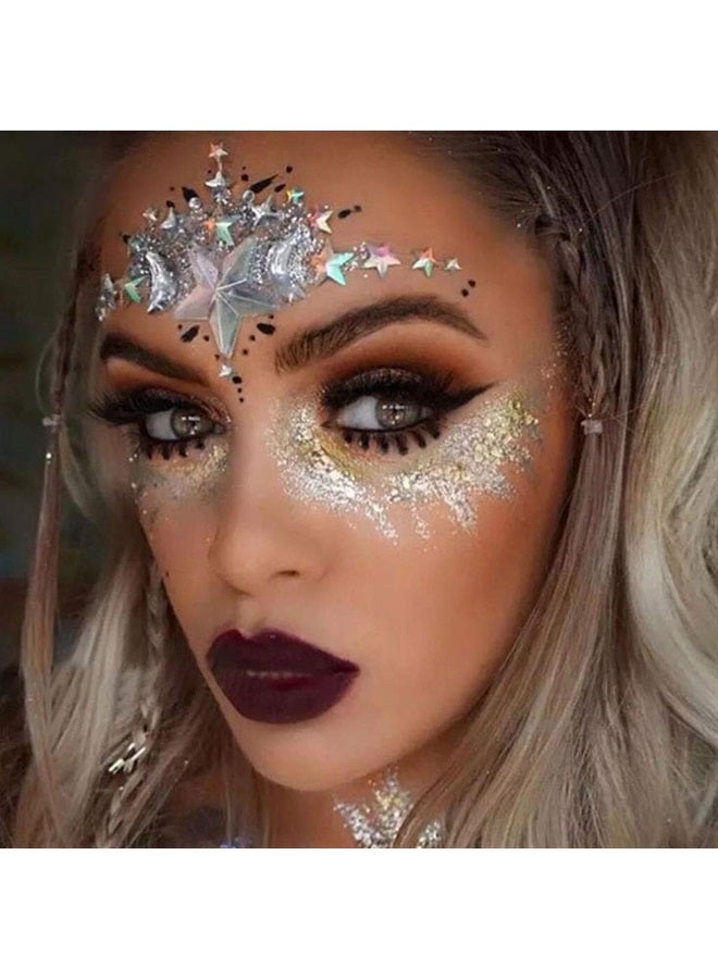 Ludress Crystal Face Stickers Star Face Glitter Mermaid Festival Body Jewels Face Gems Sparkly Body Stickers Halloween Party Body Jewels Accessories for Women and Girls (White)