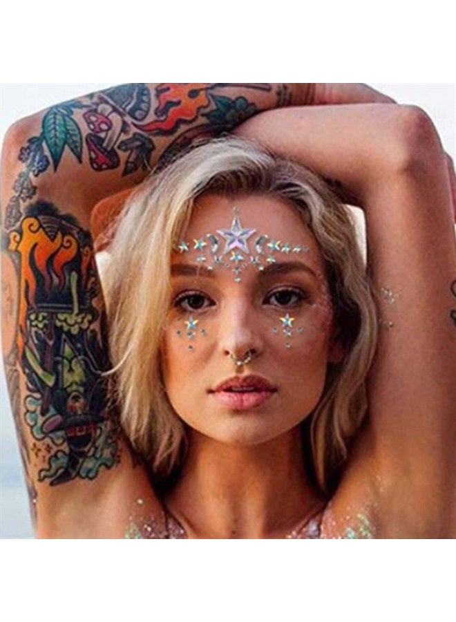 Ludress Crystal Face Stickers Star Face Glitter Mermaid Festival Body Jewels Face Gems Sparkly Body Stickers Halloween Party Body Jewels Accessories for Women and Girls (White)