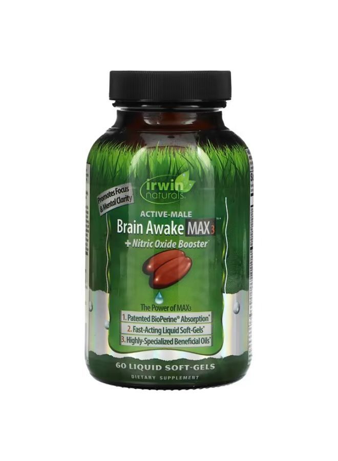 Irwin Naturals Brain Awake Max 3 + Nitric Oxide Booster 60 Liquid Soft-Gels