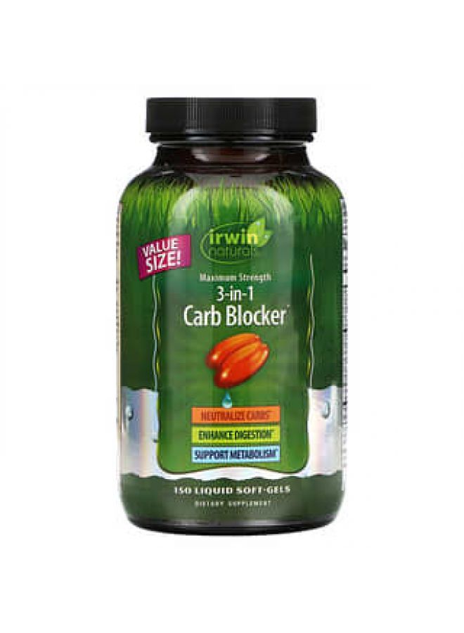 Irwin Naturals 3-in-1 Carb Blocker Maximum Strength 150 Liquid Soft-Gels