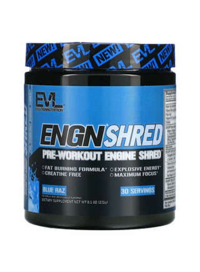 EVLution Nutrition, ENGN Shred, Pre-Workout Engine Shred, Blue Raz, 8.5 oz (240g)| 30 Servings