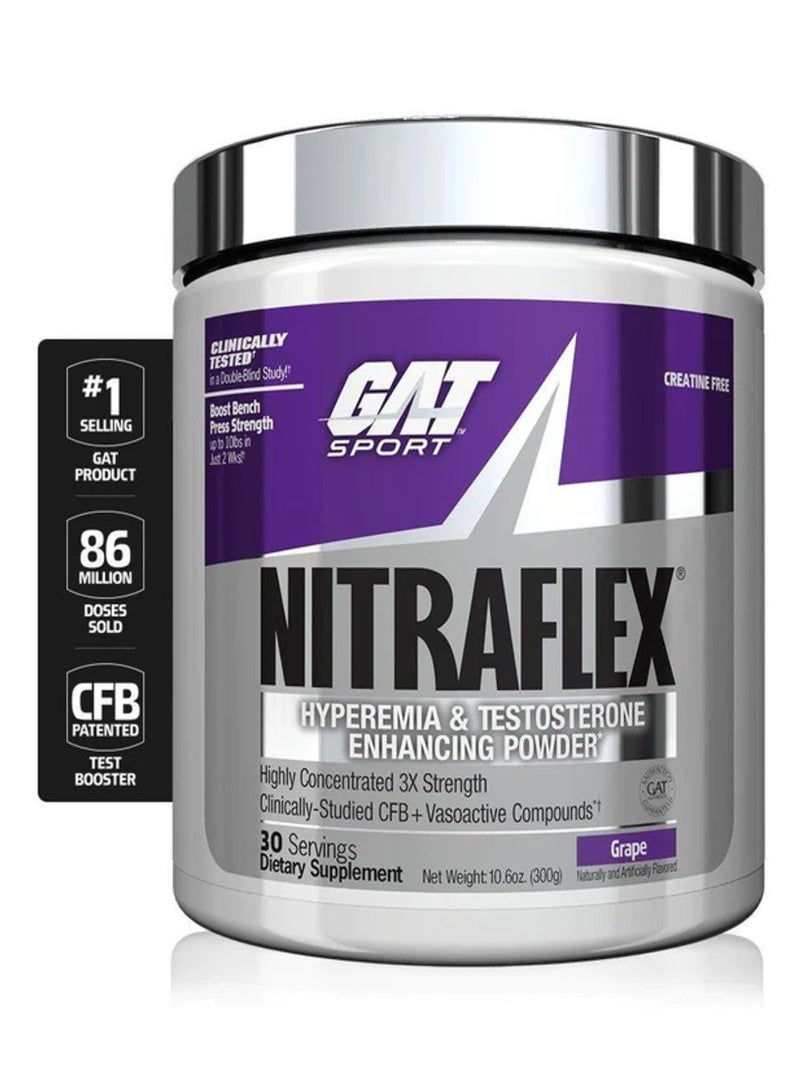 GAT Sport Nitraflex Hyperemia & Testosterone Enhancing Powder, Grape flavor, 300g