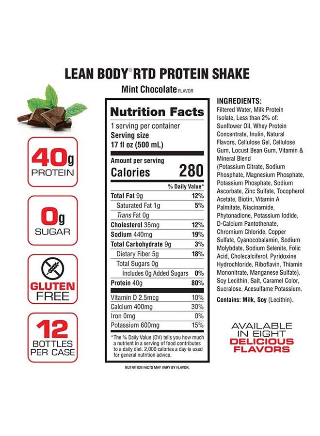 Lean Body Ready To Drink Protein Shake-Mint Chocolate 500ml Pack 0f 12