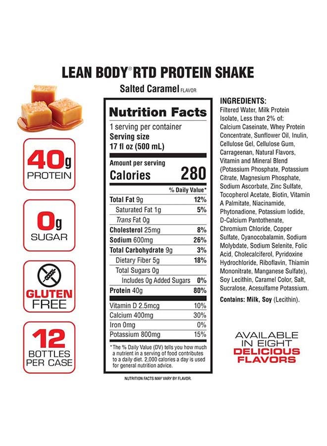 Lean Body Ready To Drink Protein Shake- Salted Caramel - Pack of 12