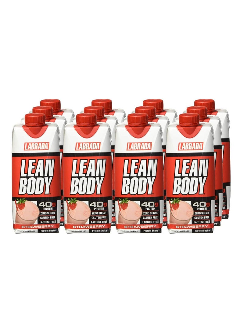 Labrada Lean Body RTD Strawberry Protein Shake 17 Fl oz (500 ml) - Pack of 12