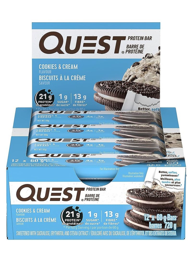 Protein Bar Cookies & Cream 60g Pack of 12