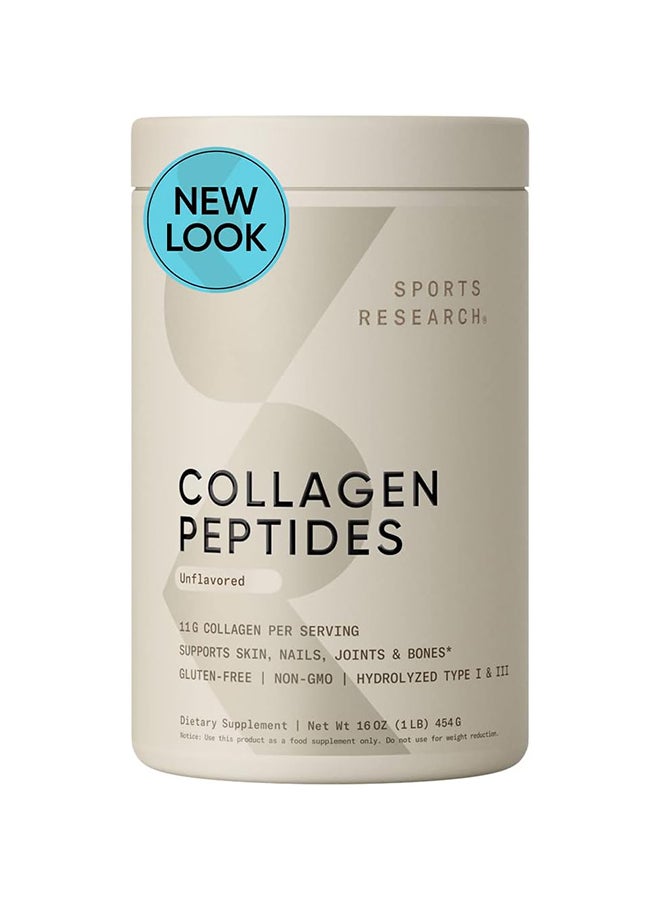 Sports Research Collagen Peptides Powder Unflavored Hydrolyzed Type I & III  1lb 454g