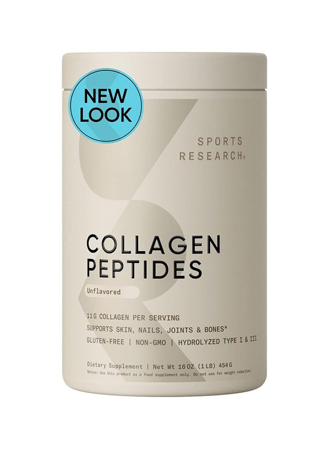 Sports Research Collagen Peptides Powder Unflavored Hydrolyzed Type I & III  1lb 454g