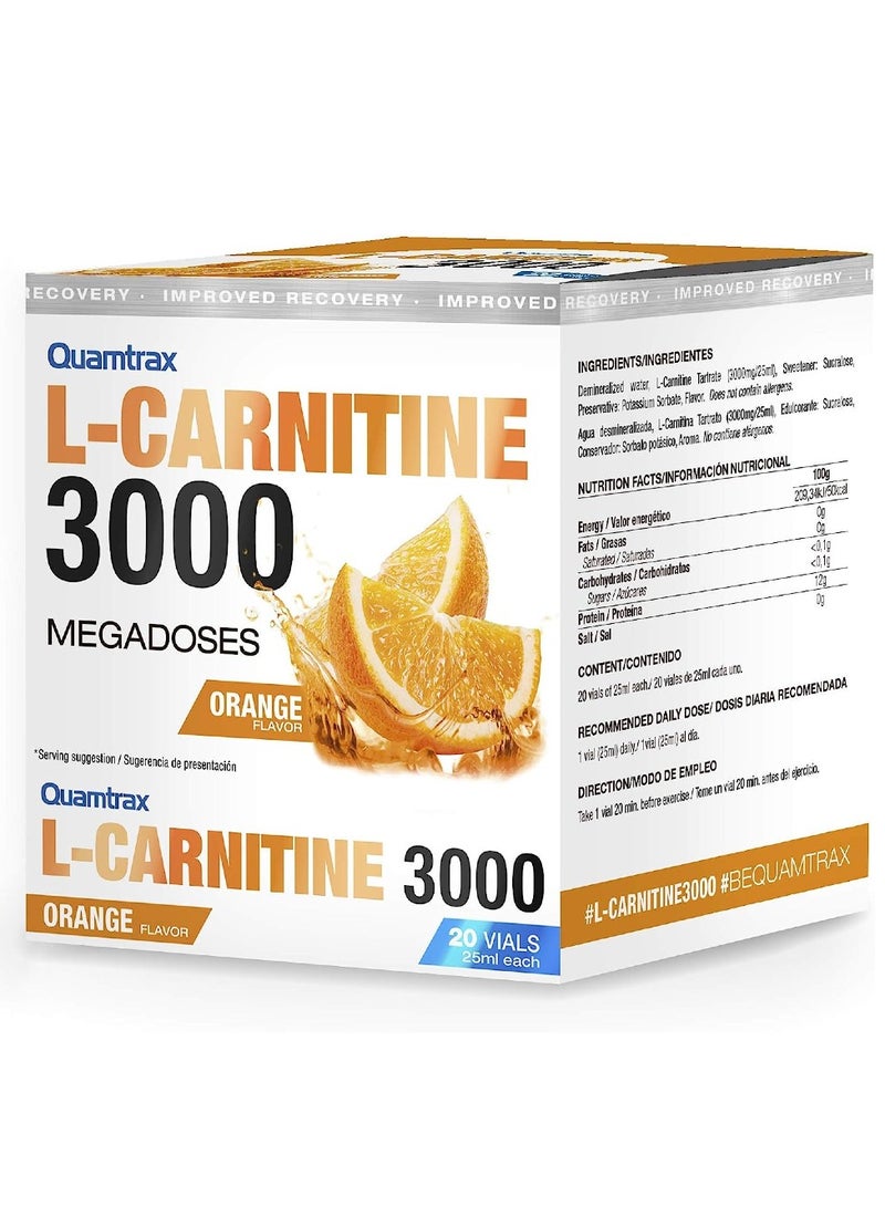 L-Carnitine 3000 Shot Orange Flavor 20 Vials 25ml