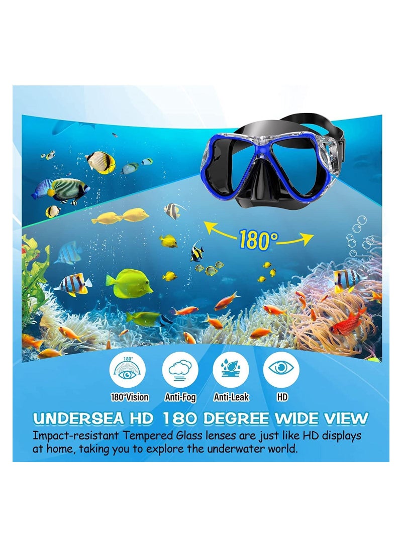 Dry Snorkel Set - Anti-Fog Scuba Diving Mask, Panoramic Wide View Snorkel Mask, Free Breathing and Easy Adjustable Strap Scuba Mask, Professional Snorkeling Gear for Adults