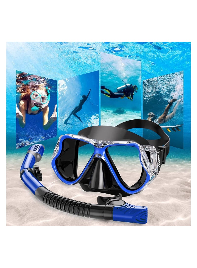 Dry Snorkel Set - Anti-Fog Scuba Diving Mask, Panoramic Wide View Snorkel Mask, Free Breathing and Easy Adjustable Strap Scuba Mask, Professional Snorkeling Gear for Adults