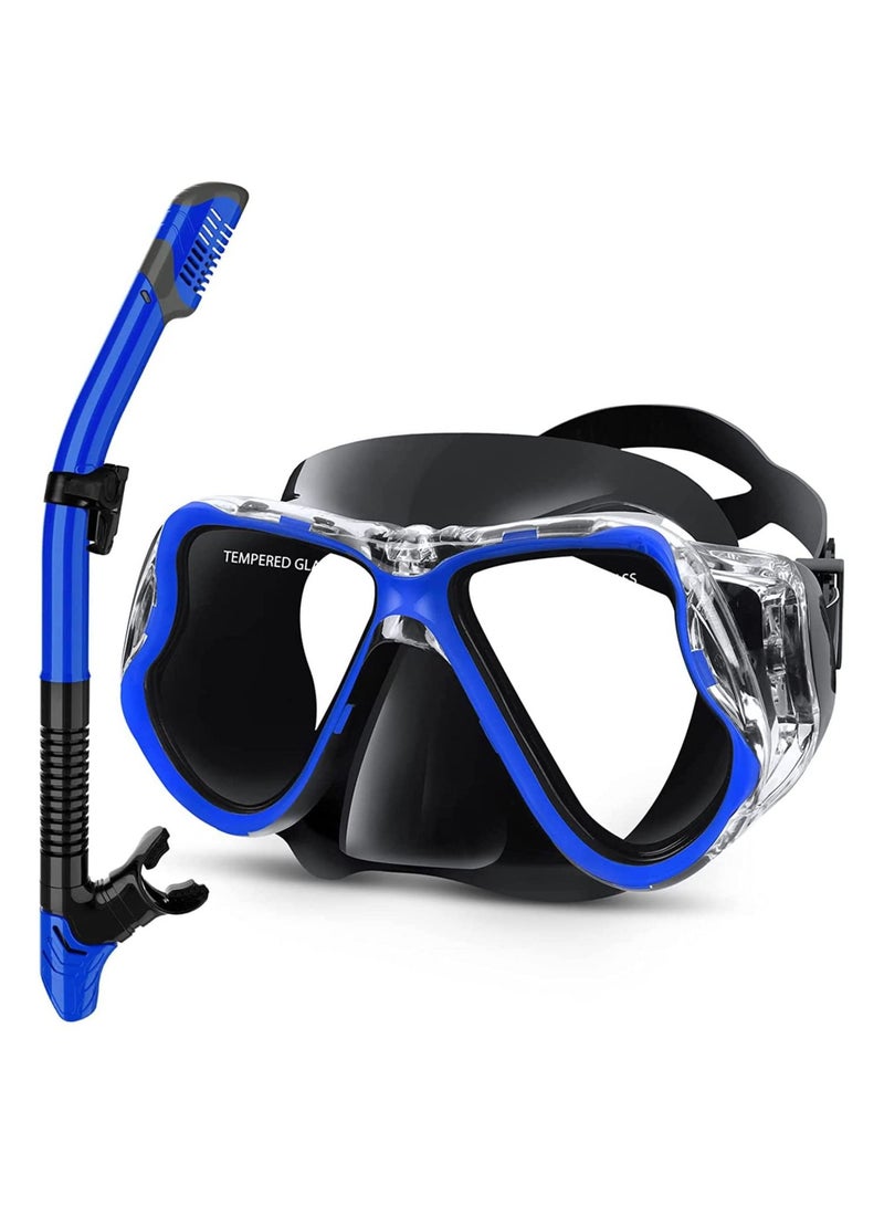 Dry Snorkel Set - Anti-Fog Scuba Diving Mask, Panoramic Wide View Snorkel Mask, Free Breathing and Easy Adjustable Strap Scuba Mask, Professional Snorkeling Gear for Adults