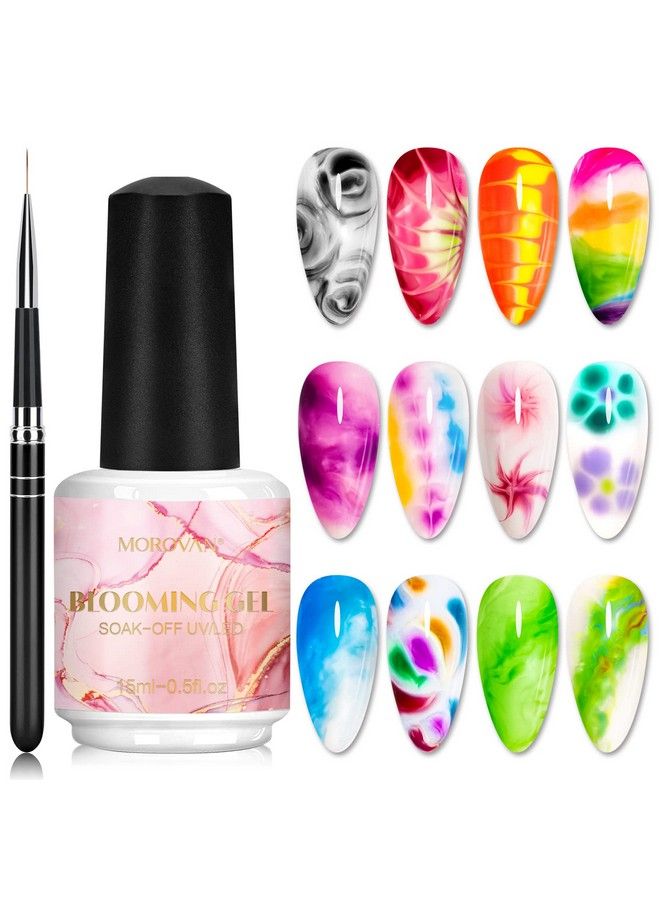 Nail Blooming Gel Kit Soak Off Uv Led Clear Blooming Gel Nail Polish For Spreading Effect Marble Watercolor Gel Polish 15Ml 0.5Floz With Nail Brush