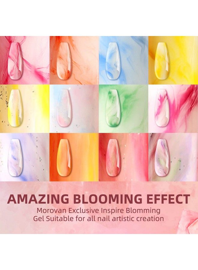 Nail Blooming Gel Kit Soak Off Uv Led Clear Blooming Gel Nail Polish For Spreading Effect Marble Watercolor Gel Polish 15Ml 0.5Floz With Nail Brush