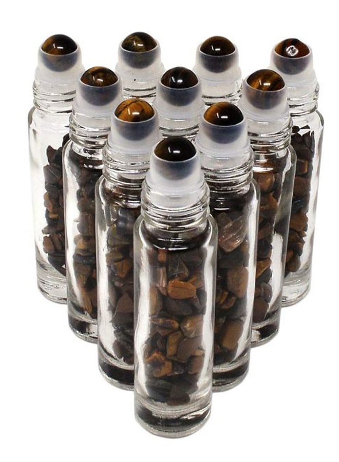 10-Piece Essential Gemstone Roller Ball Bottle Set Clear/Brown