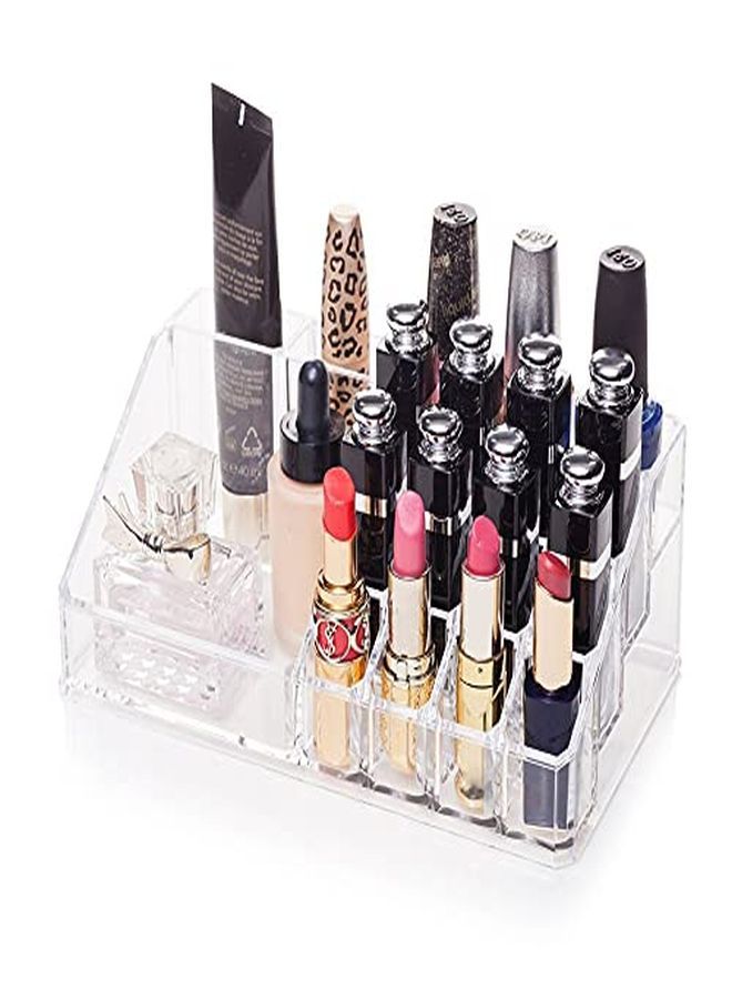 Plastic 16 Compartment Cosmetic Makeup Lipstick Storage Organizer Box ,Transparent ( 21.2L X 12.5W X 7.8H)