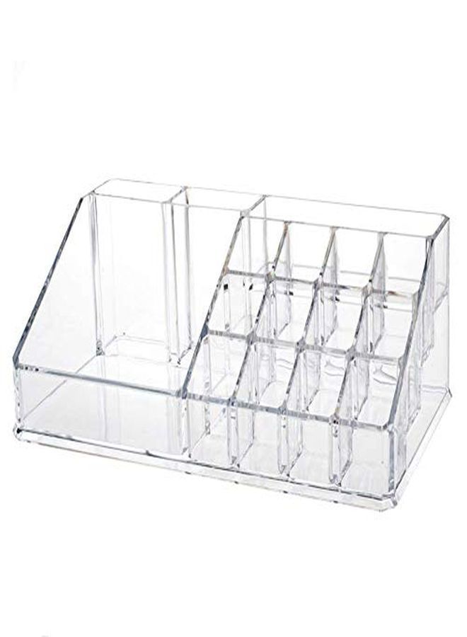 Plastic 16 Compartment Cosmetic Makeup Lipstick Storage Organizer Box ,Transparent ( 21.2L X 12.5W X 7.8H)