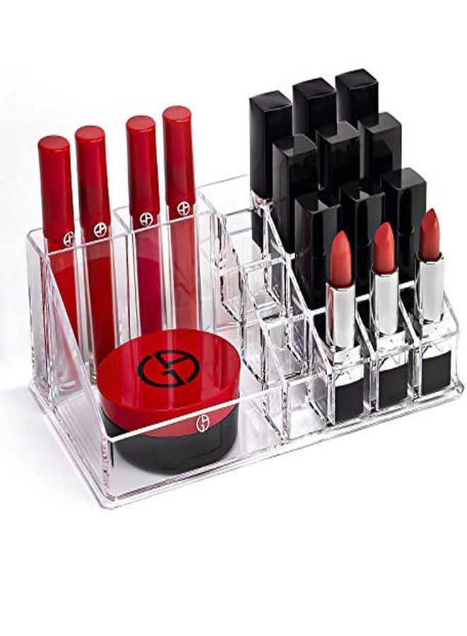 Plastic 16 Compartment Cosmetic Makeup Lipstick Storage Organizer Box ,Transparent ( 21.2L X 12.5W X 7.8H)