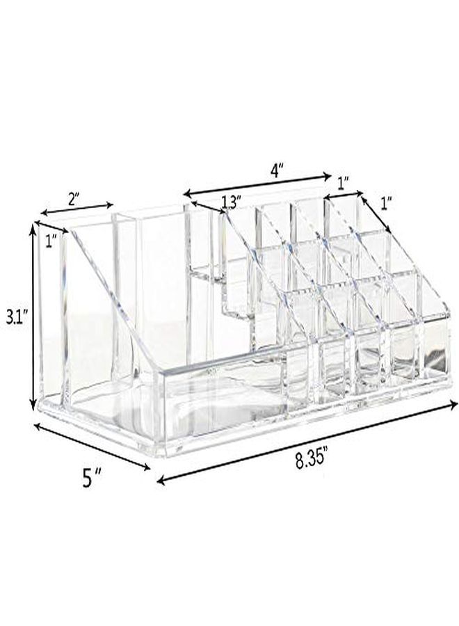 Plastic 16 Compartment Cosmetic Makeup Lipstick Storage Organizer Box ,Transparent ( 21.2L X 12.5W X 7.8H)