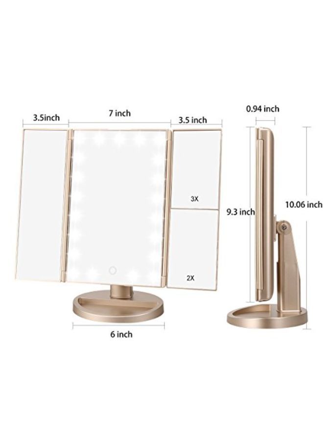 Tri-Fold Lighted Vanity Mirror With 21 Led Lights, Touch Screen And 3X/2X/1X Magnification, Two Power Supply Modes Make Up Mirror,Travel Mirror