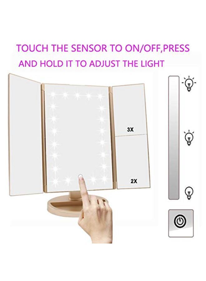 Tri-Fold Lighted Vanity Mirror With 21 Led Lights, Touch Screen And 3X/2X/1X Magnification, Two Power Supply Modes Make Up Mirror,Travel Mirror