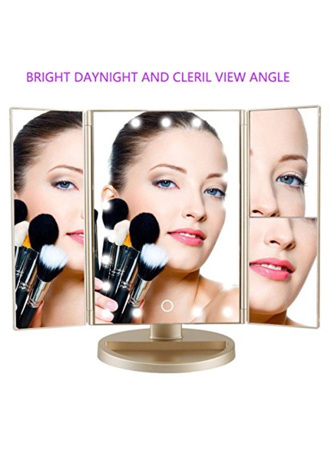 Tri-Fold Lighted Vanity Mirror With 21 Led Lights, Touch Screen And 3X/2X/1X Magnification, Two Power Supply Modes Make Up Mirror,Travel Mirror