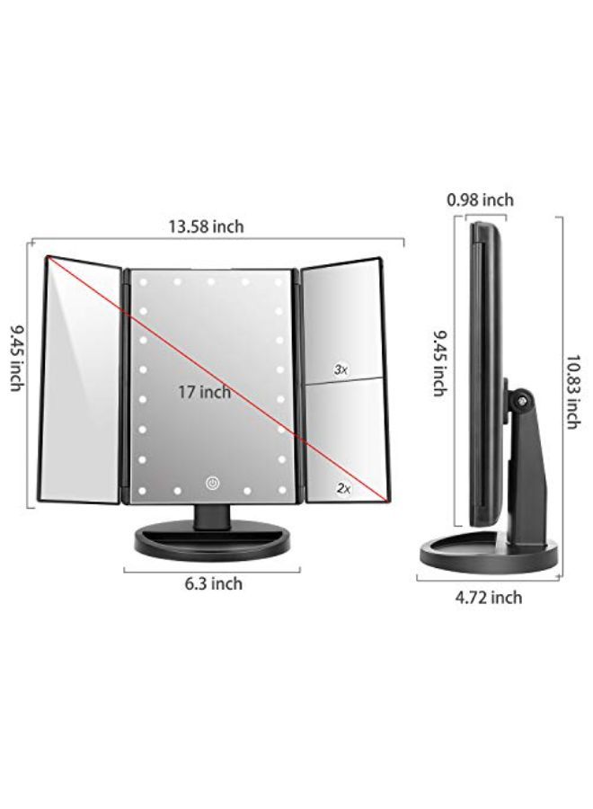 Trifold Lighted Vanity Mirror With 21 Led Lights, Touch Screen And 3X/2X/1X Magnification, Two Power Supply Mode Make Up Mirror,Travel Mirror