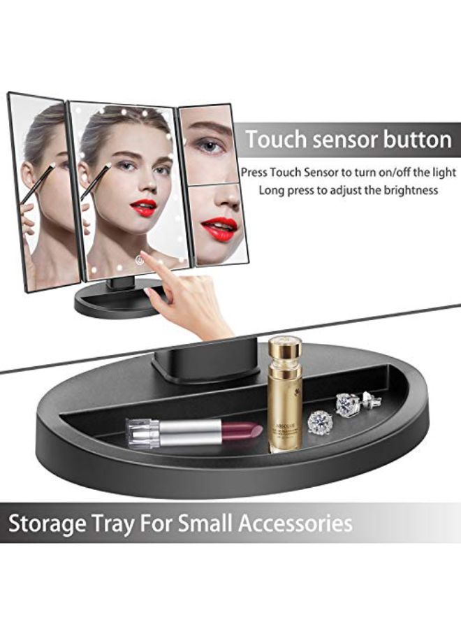 Trifold Lighted Vanity Mirror With 21 Led Lights, Touch Screen And 3X/2X/1X Magnification, Two Power Supply Mode Make Up Mirror,Travel Mirror