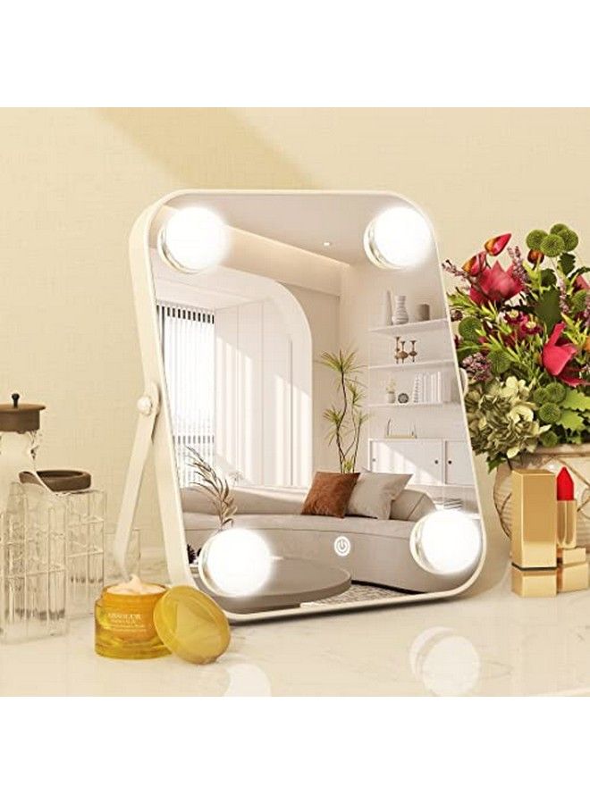 Vanity Mirror With Lights Hollywood Makeup Mirror With Light Lighted Tabletop Makeup Mirror With 4 Dimmable Led Bulbs Portable Travel Makeup Mirror With Ushaped Bracket Smart Touch Control