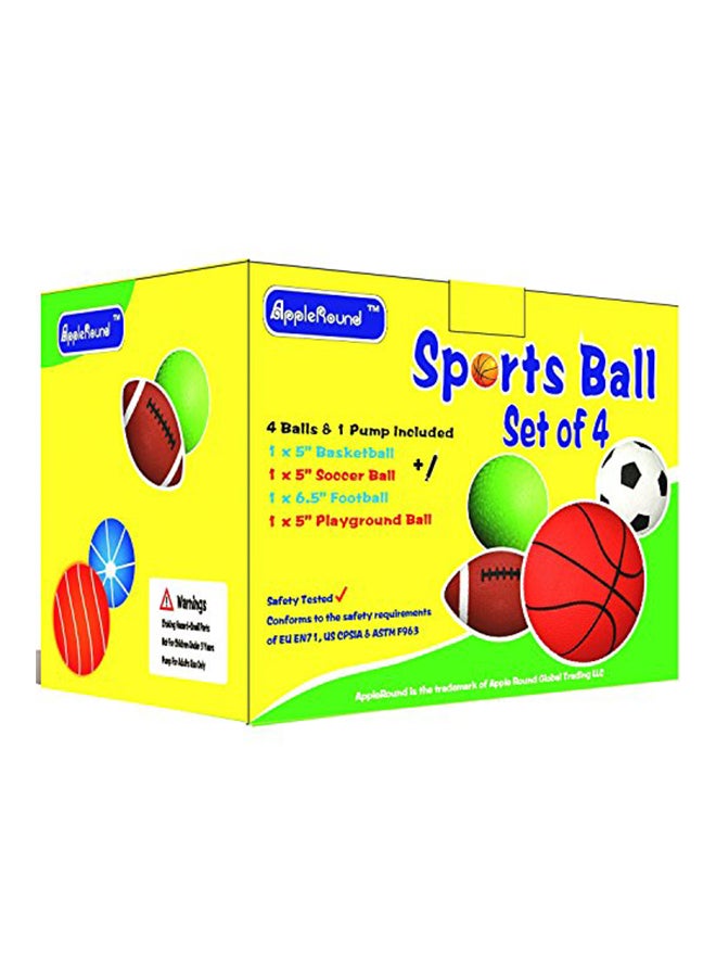 Pack Of 4 Sports Balls With 1 Pump Set