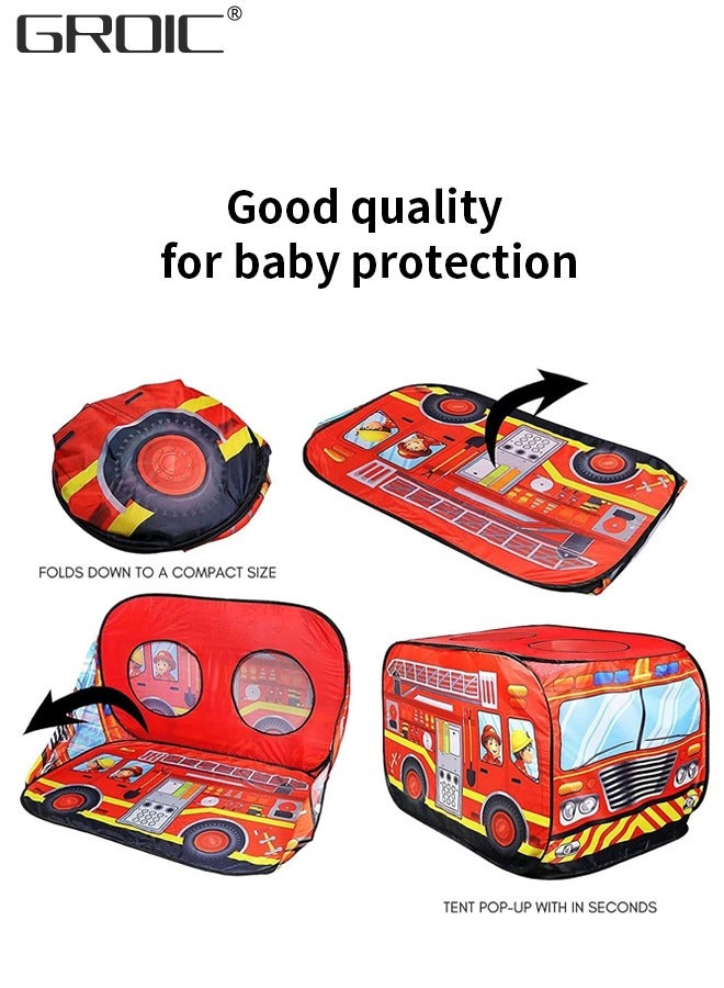 Pop Up Play Tent for Kids, Engine Pop Up Pretend Playhouse Indoors & Outdoors, Foldable Indoor & Outdoor Playhouse Vehicle Toys,Quick Setup Pretend Play Toys & Gift - Fire Truck