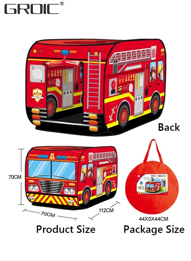 Pop Up Play Tent for Kids, Engine Pop Up Pretend Playhouse Indoors & Outdoors, Foldable Indoor & Outdoor Playhouse Vehicle Toys,Quick Setup Pretend Play Toys & Gift - Fire Truck