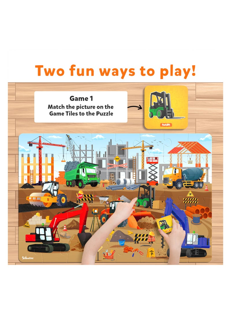 Piece & Play Construction Site, Jigsaw & Toddler Puzzles, Educational Toy & Game, Gifts for Boys & Girls Ages 3, 4, 5, 6, 7 (48 Pieces, 2 x 3 feet)
